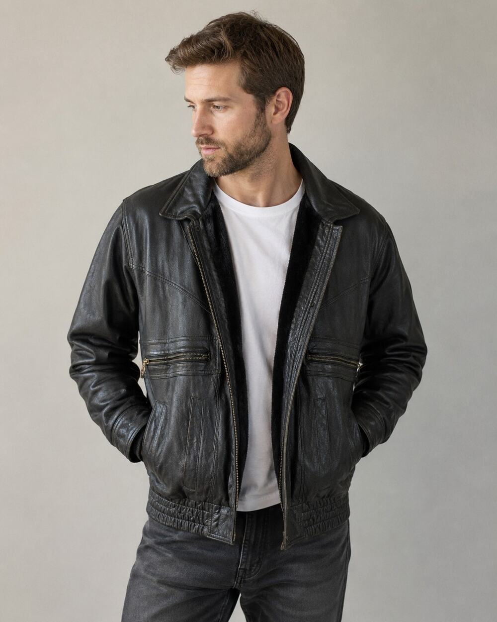 Biker Jacket Hind Leather Size large Mens Plush Lined Moto Core Biker Core